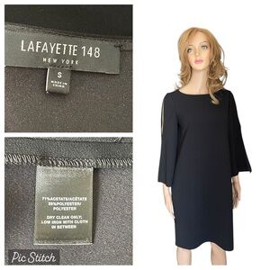 Lafayette 148 New York Black Sheath Dress with Bell Sleeves size S